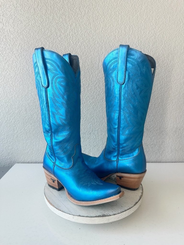Lane Smokeshow Womens Cowboy Boots Metallic Blue Western Tall Snip Toe Size 9.5